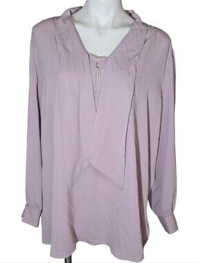 Adrianna Papell Dusty Lavender Long-Sleeve Tie-Neck Blouse